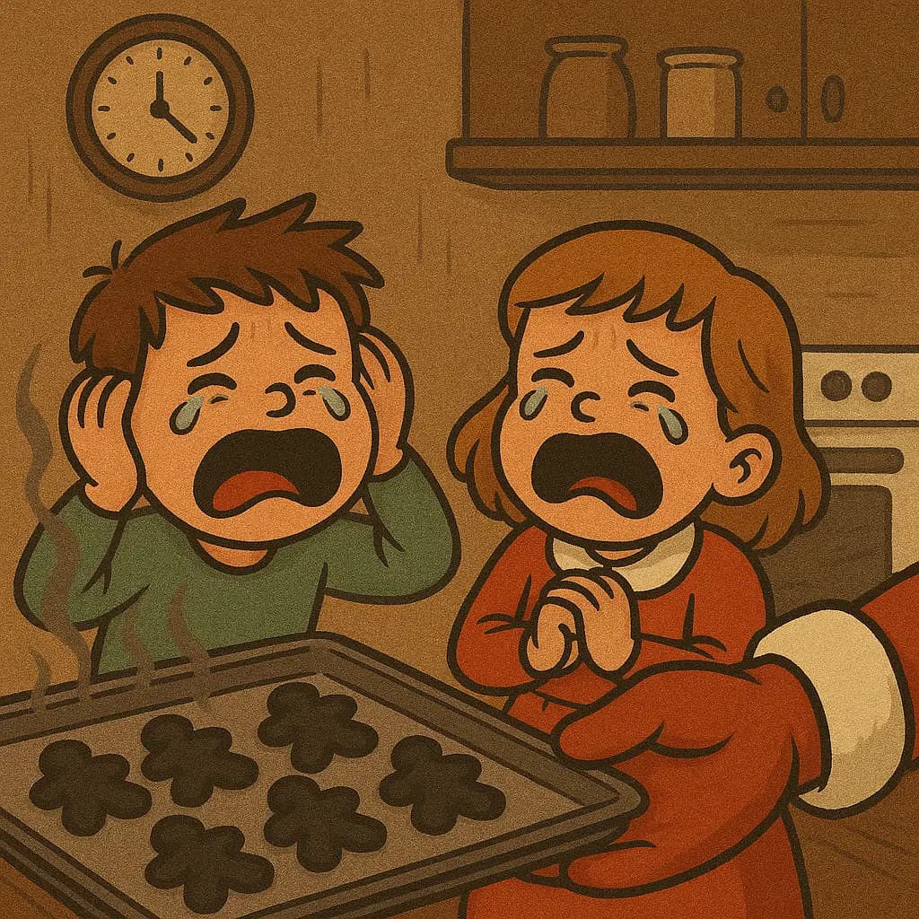 Tuhma lapsi on saanut lahjaksi tyhmän lahjan. Hän itkee.