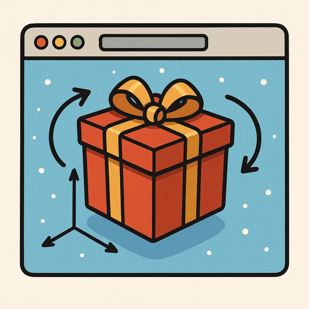 Kolmedee-lahjapaketti pyöriskelee kuin väkkärä kaikkien neljän akselinsa ympäri.