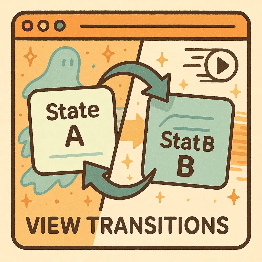 Tekälyn piirtämä jokseenkin abstrakti näkemys siitä, miltä view transitiot voisivat näyttää.